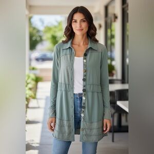Neon Buddha Relaxed Fit Tunic Green with decorative buttons